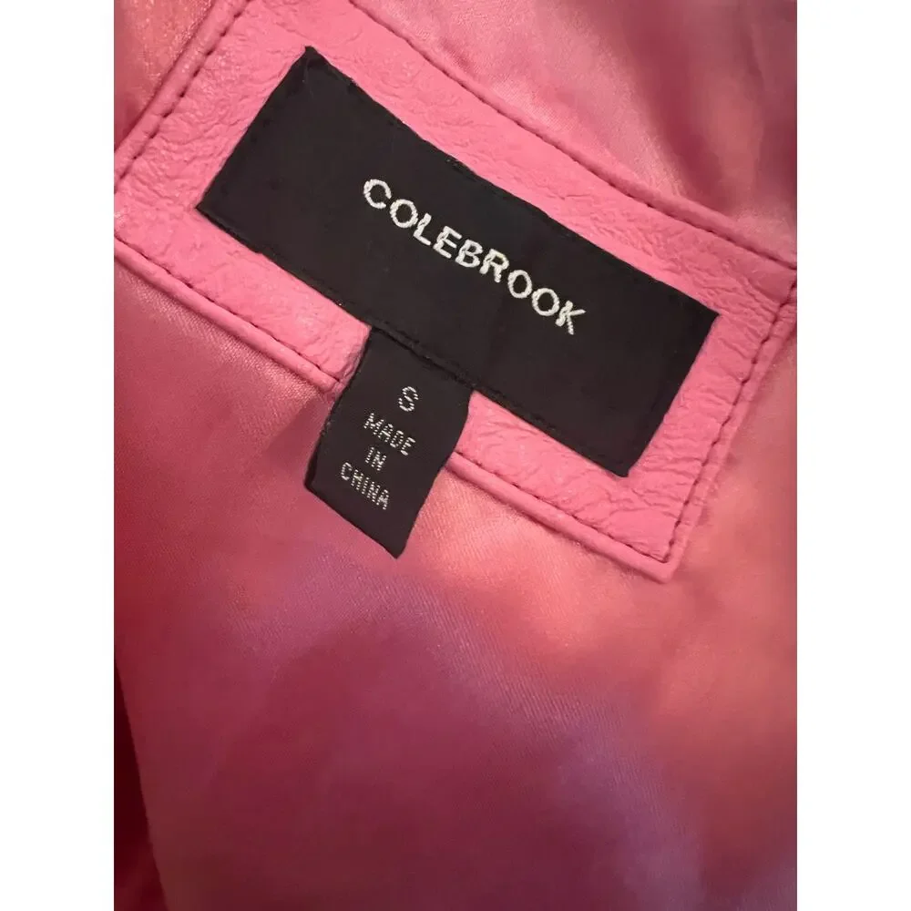 Copied - COLEBROOK 100% LEATHER PINK womens BIKER JACKET size small - Picture 6 of 7